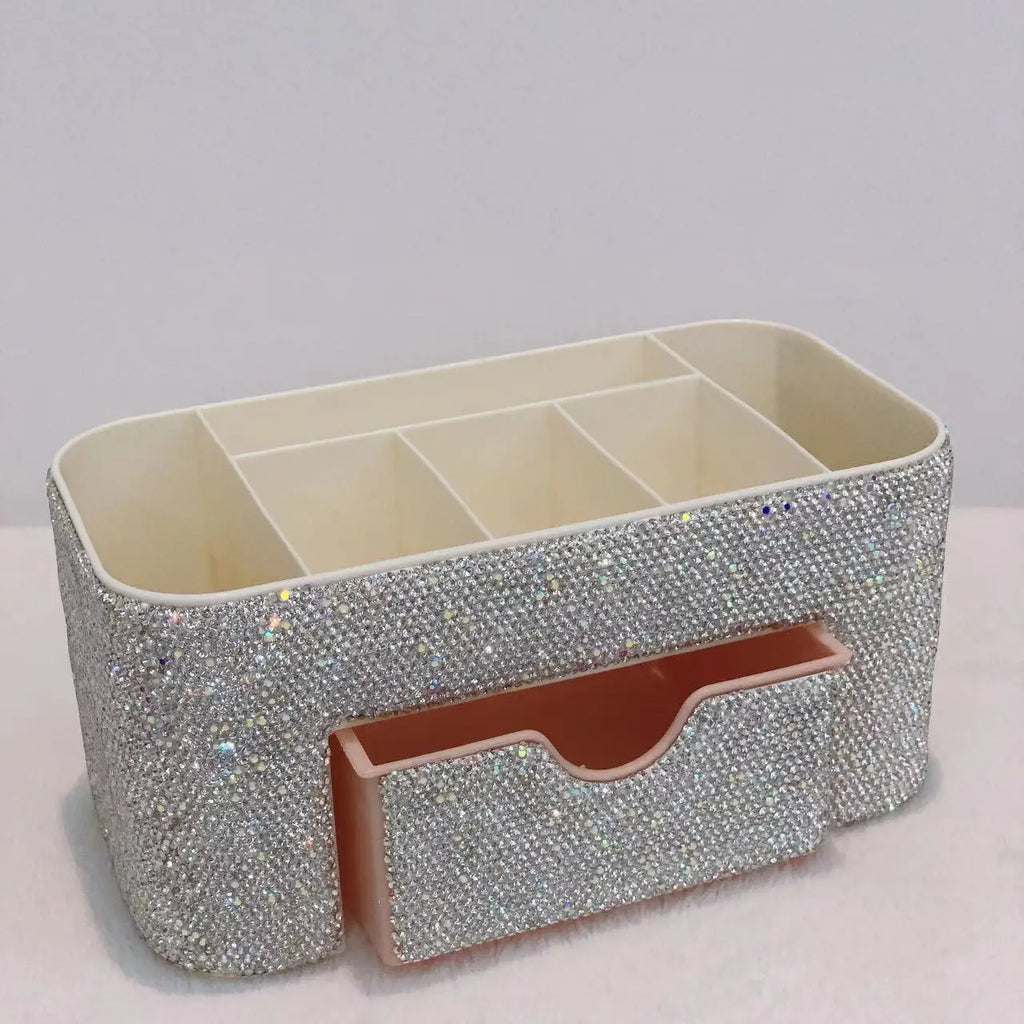 Diamond-Studded Multi-Layer Acrylic Makeup Organizer Makeup Storage Organizer QXL White Diamond Makeup