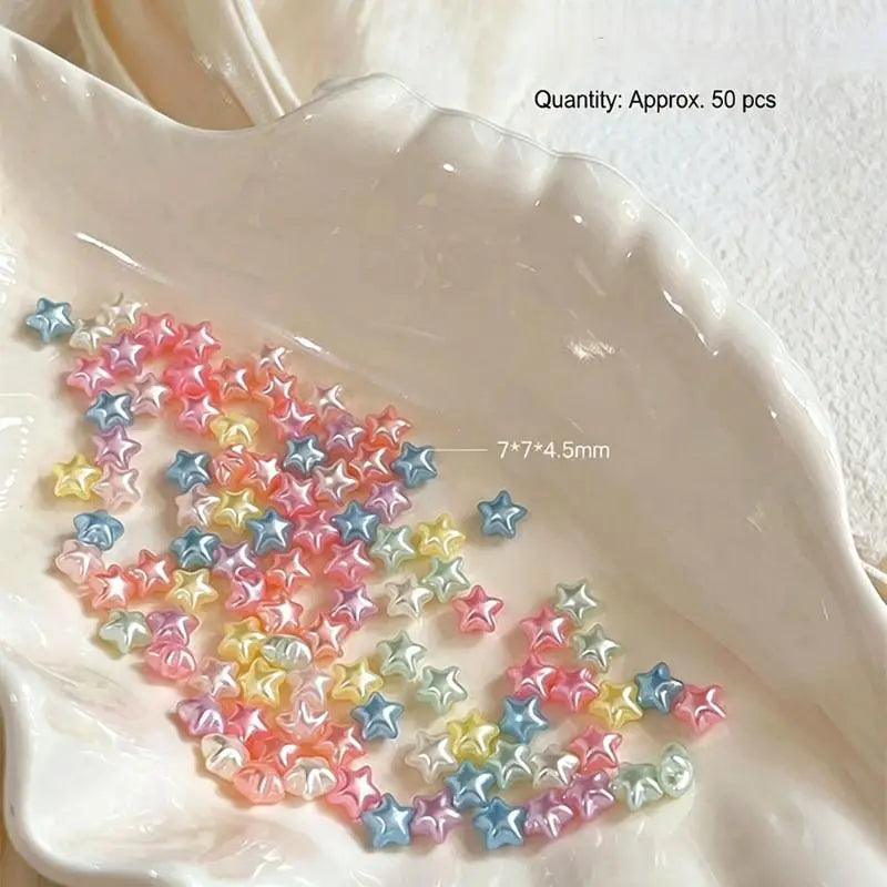 50-Pc Star & Heart Nail Rhinestones | Kawaii DIY Nail Art Gems Nail Rhinestones QXL A1