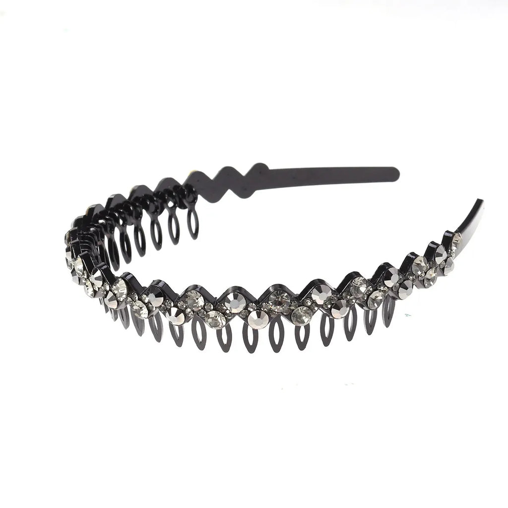 Crystal Rhinestone Toothed Headband | Party Hair Hoop Grey Black Rhinestone Headband QXL