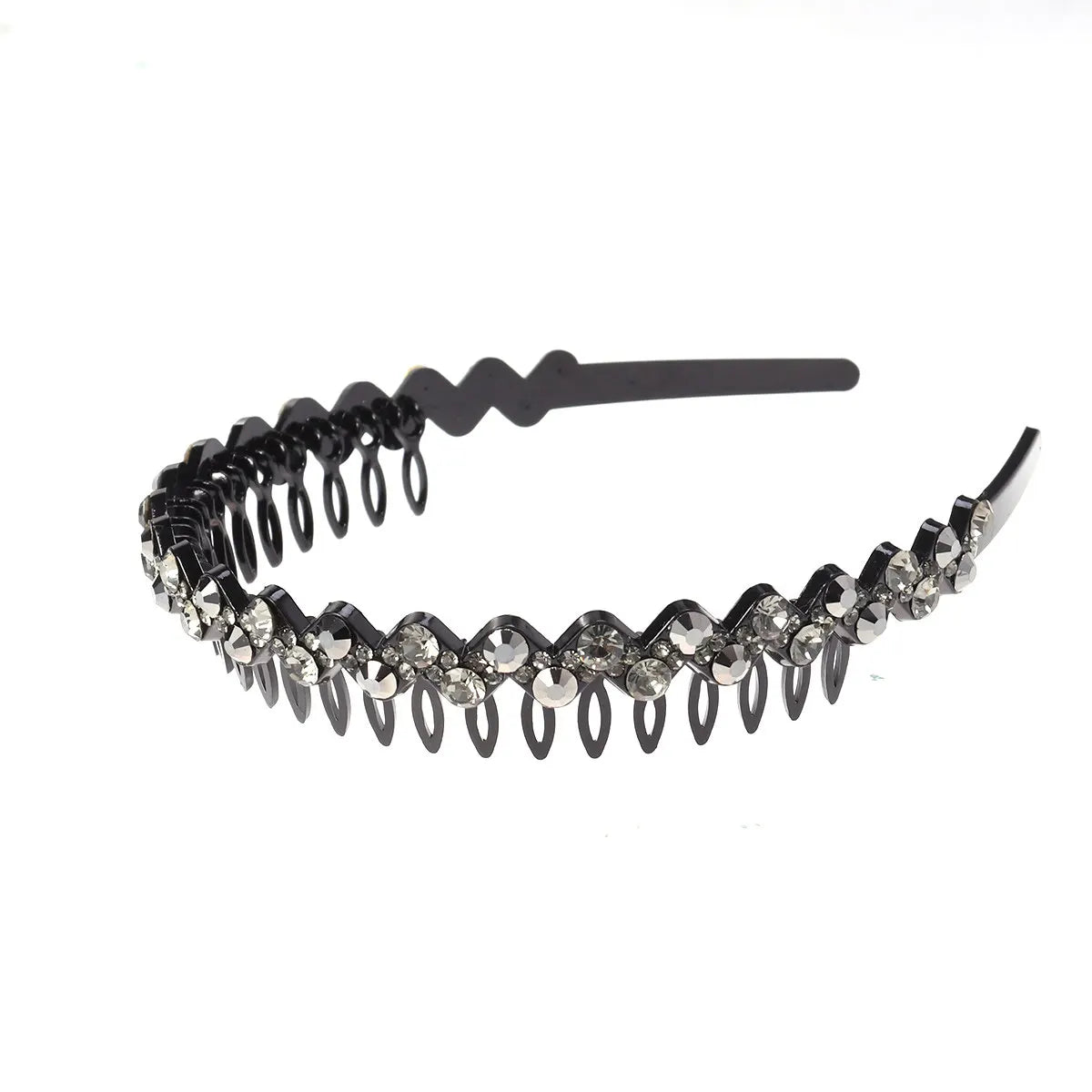 Crystal Rhinestone Toothed Headband | Party Hair Hoop Grey Black Rhinestone Headband QXL
