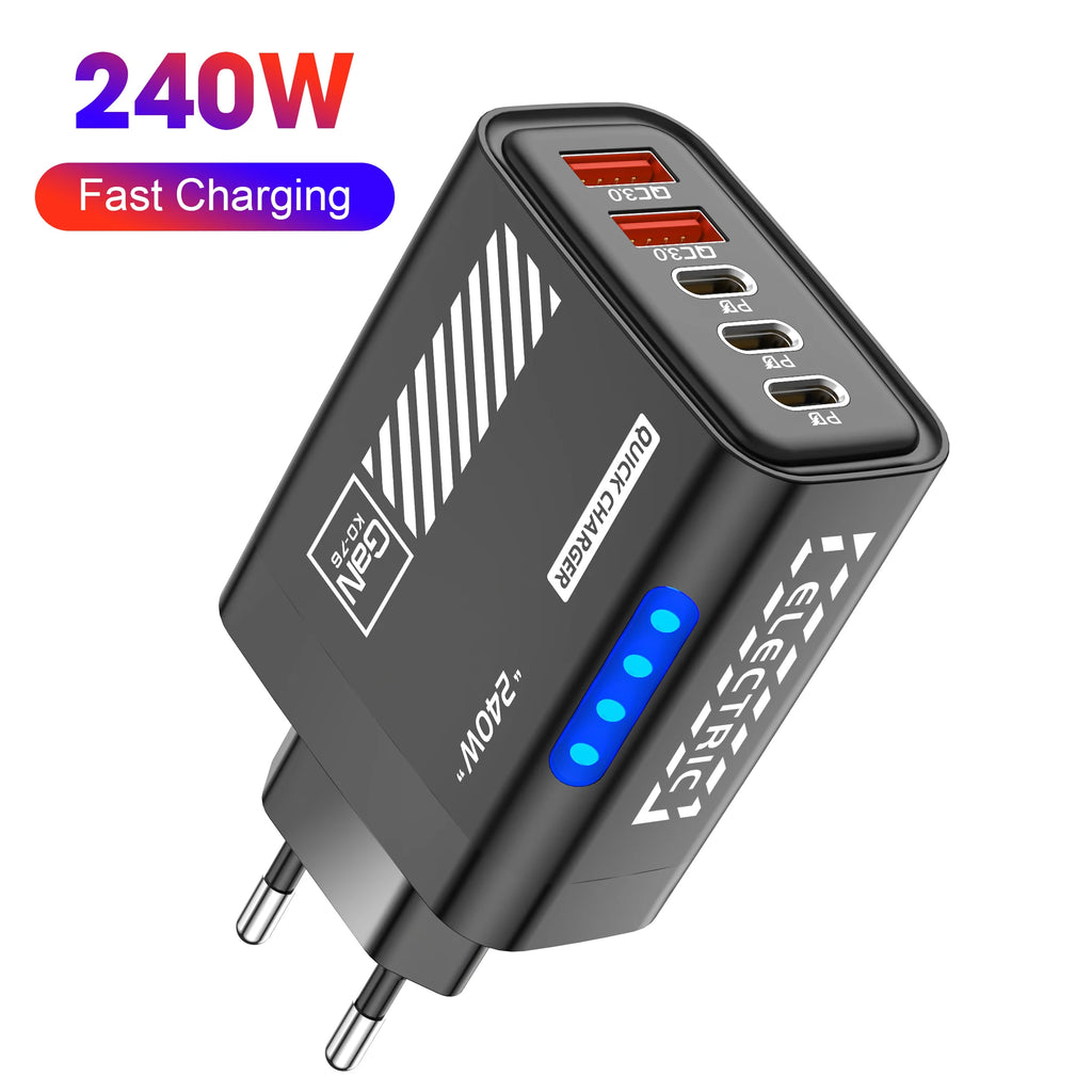 240W GaN 5-in-1 USB-C Fast Charger | QC 3.0 Wall Adapter GaN Wall Charger QXL