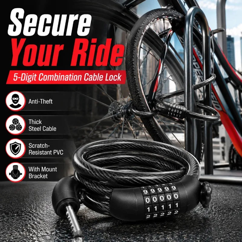 4/5-Digit Bike Combination Cable Lock 110cm | PVC Steel Bicycle Cable Lock QXL