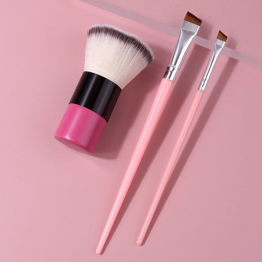 KOSSHOW 3-Piece Pink Makeup Brush Set | Eyeliner & Powder Makeup Brush Set QXL