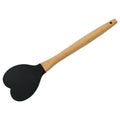 Heart-Shaped Silicone Spatula | Pink Wooden Handle Baking Silicone Baking Spatula QXL Black