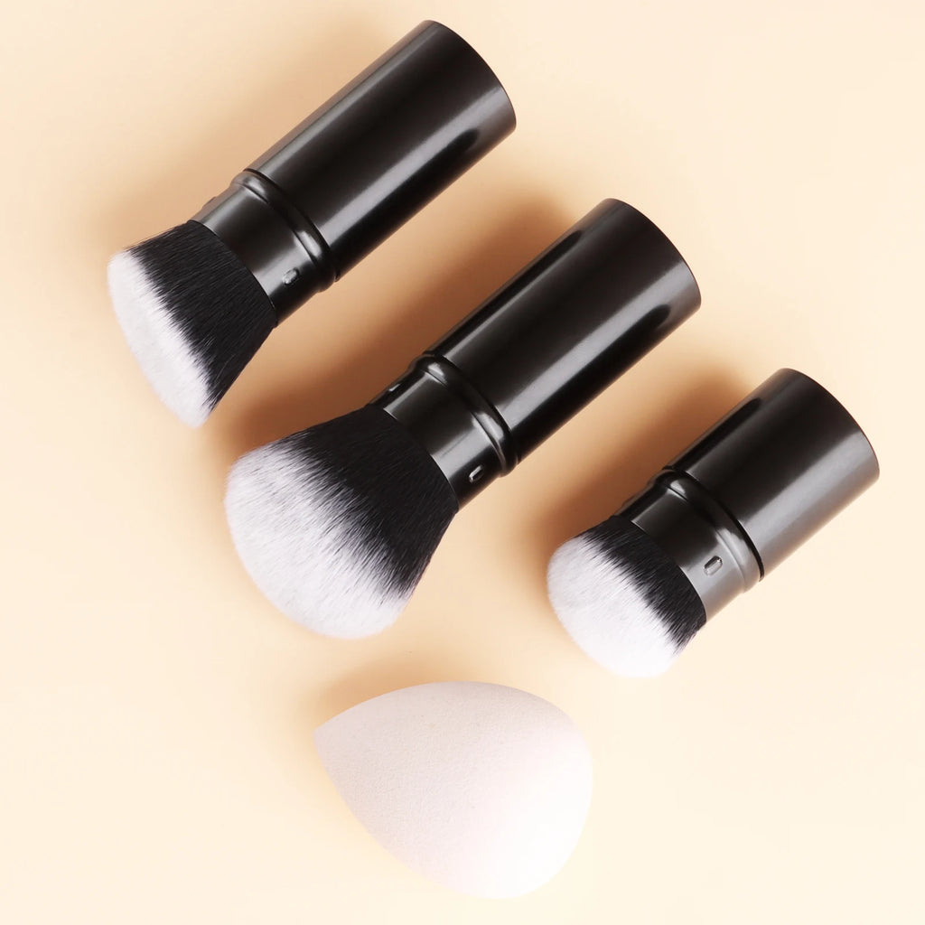 Ronshadow 3-Pc Retractable Powder Brush, Blush Brush & Sponge Makeup Brush Set QXL