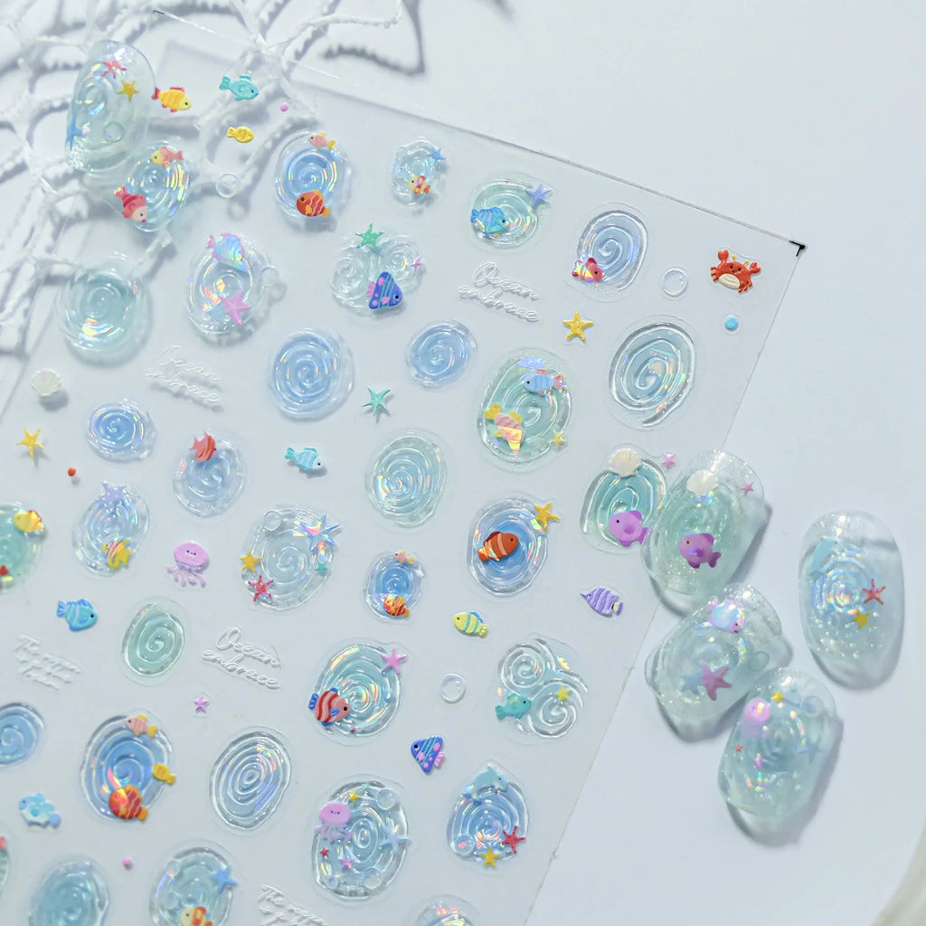 5D Ocean Nail Stickers – Fish, Starfish & Octopus Decals Nail Art Stickers QXL