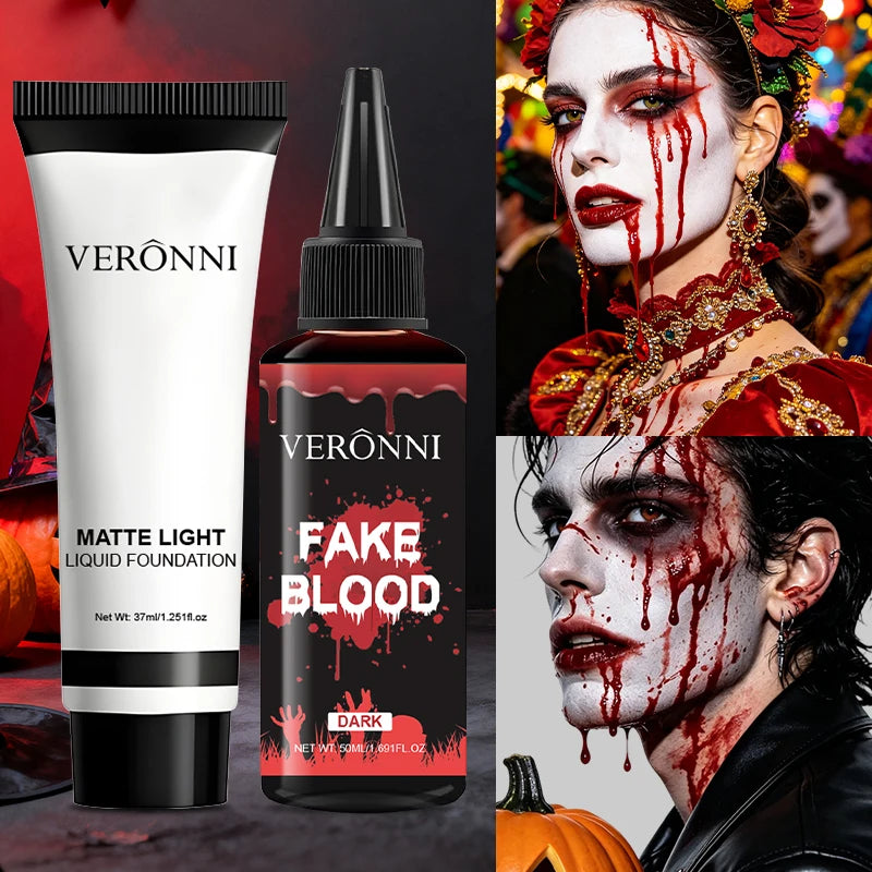 Halloween Fake Blood & White Face Paint | Non-Toxic Cosplay Set Halloween Face Paint Set QXL