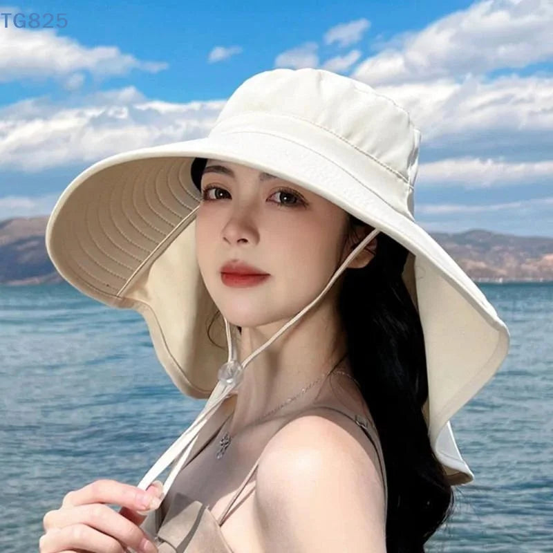 Wide Brim Sun Hat with Neck Flap & Ponytail | UV Protection Wide Brim Sun Hat QXL