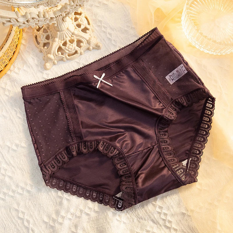 Women's Seamless Lace Briefs | Cotton Crotch Mid-Waist Panties Women's Briefs QXL