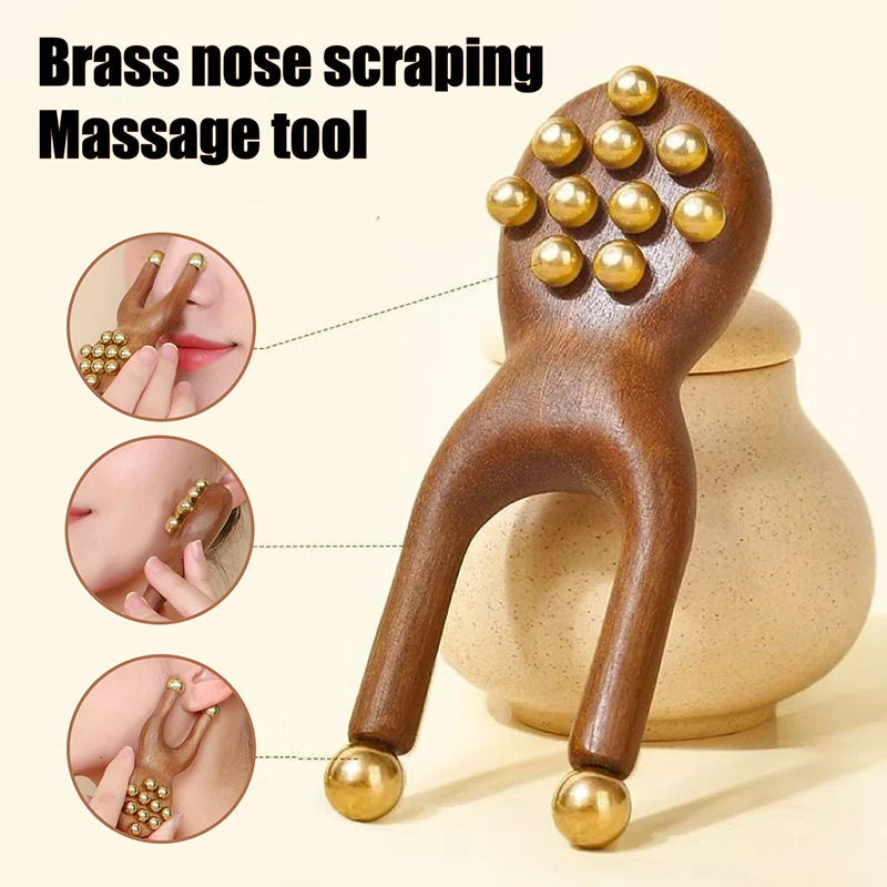 Wooden Nose Gua Sha Massager | Sandalwood & Brass Beads Gua Sha Massager QXL