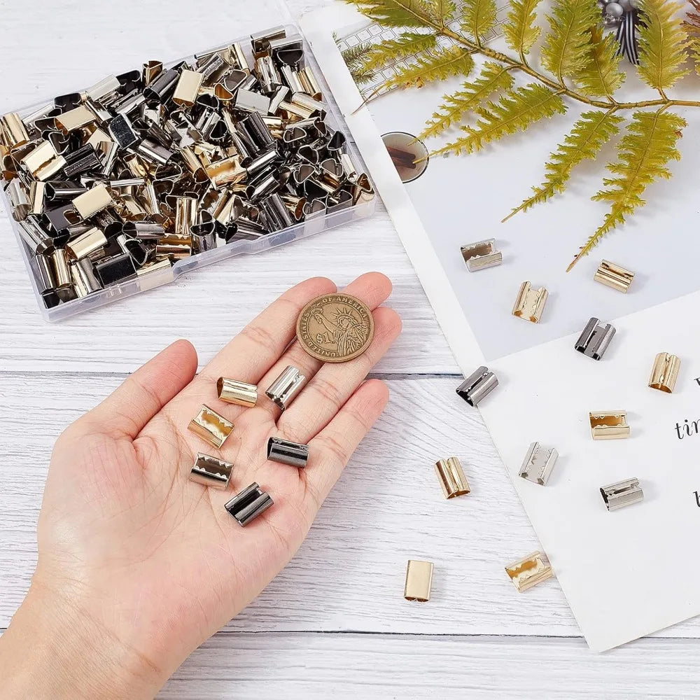 180-Pack Fold Over Cord Ends | 9mm 10mm Crimp Ribbon Caps Cord End Crimp Clips QXL