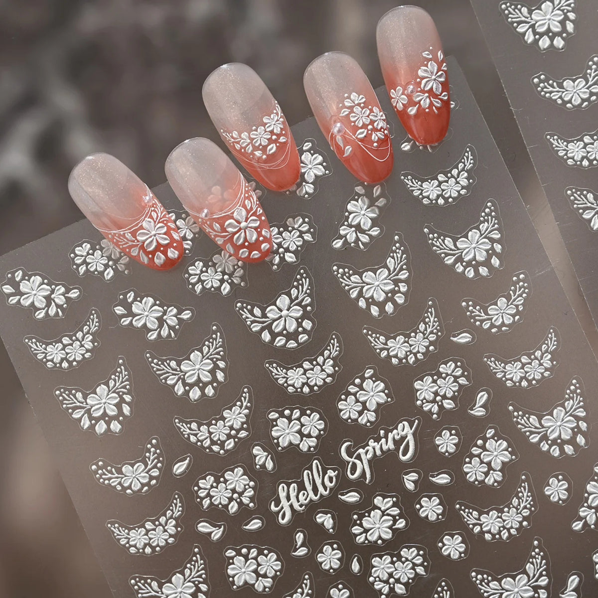 5D White Floral Nail Stickers | Self-Adhesive Spring Decals Nail Art Stickers QXL
