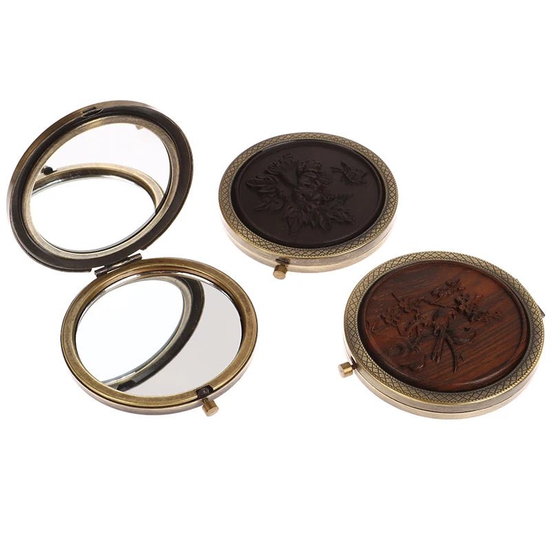 Wood Retro Compact Pocket Mirror | Double-Sided Magnifying Compact Pocket Mirror QXL