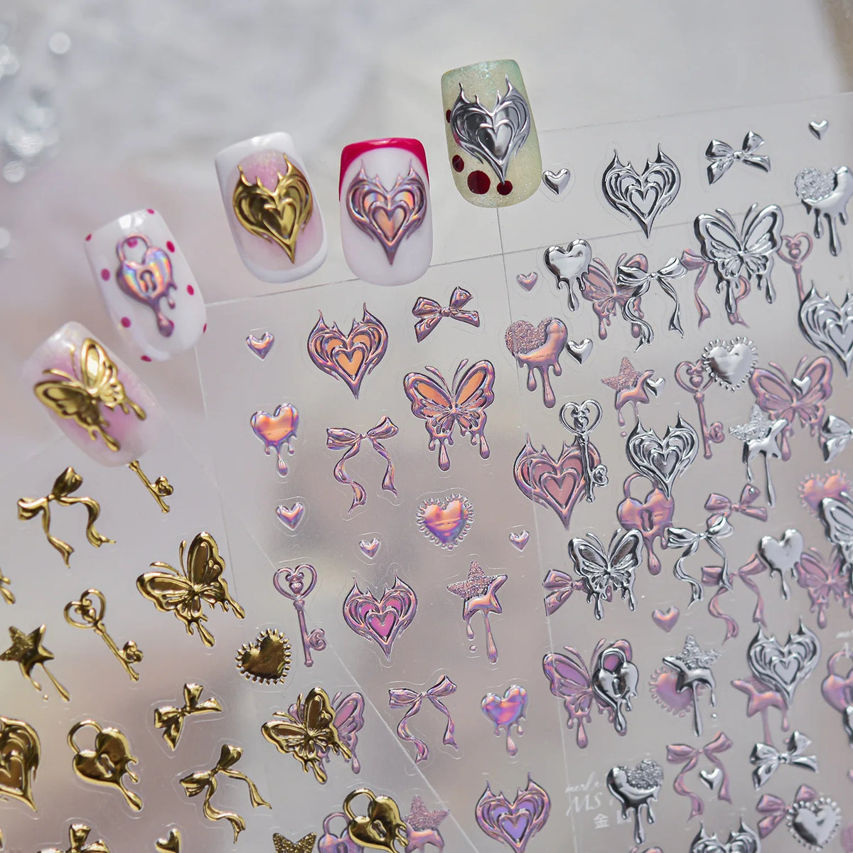 5D Nail Stickers – Vintage Key Heart Butterfly Retro Decals Nail Art Stickers QXL