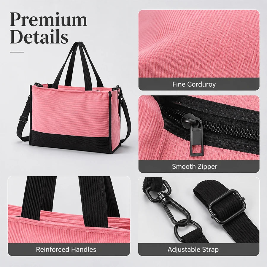 Retro Patchwork Corduroy Shoulder Tote Bag | Unisex Shoulder Tote Bag QXL