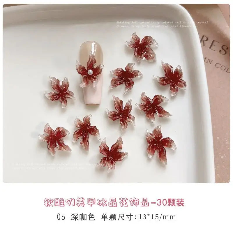 30-Pack 3D Lily Flower Nail Art Charms | Resin DIY Décor Nail Art Charms QXL Coffee