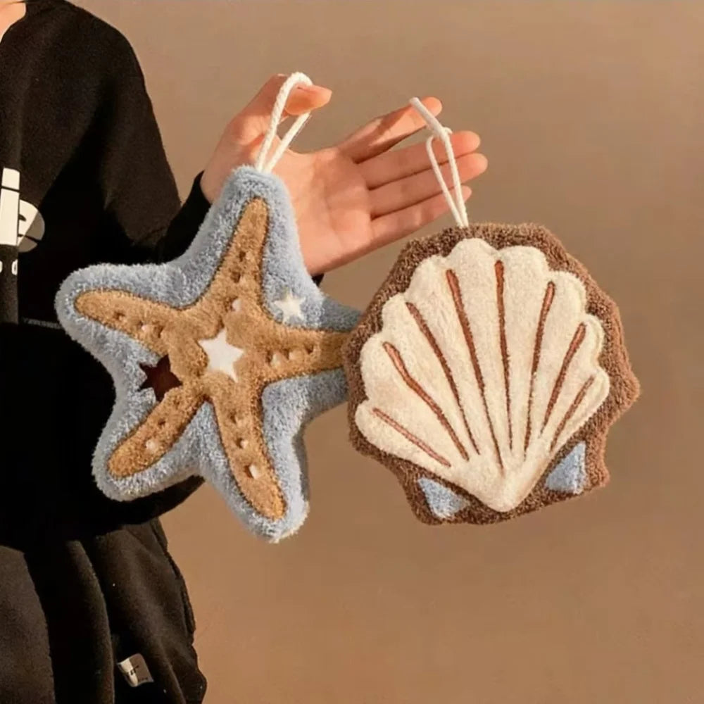 Ocean Shell Starfish Plush Hand Towel | Bathroom & Kitchen Decorative Hand Towel QXL