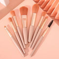 8-Pc Macaron Mini Travel Makeup Brush Set | Soft Bristles Travel Makeup Brush Set QXL Pink