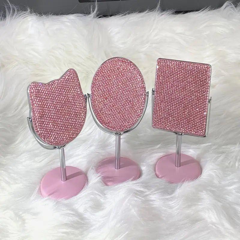 Diamond-Encrusted Mini Rotatable Desktop Makeup Mirror 14cm Desktop Makeup Mirror QXL