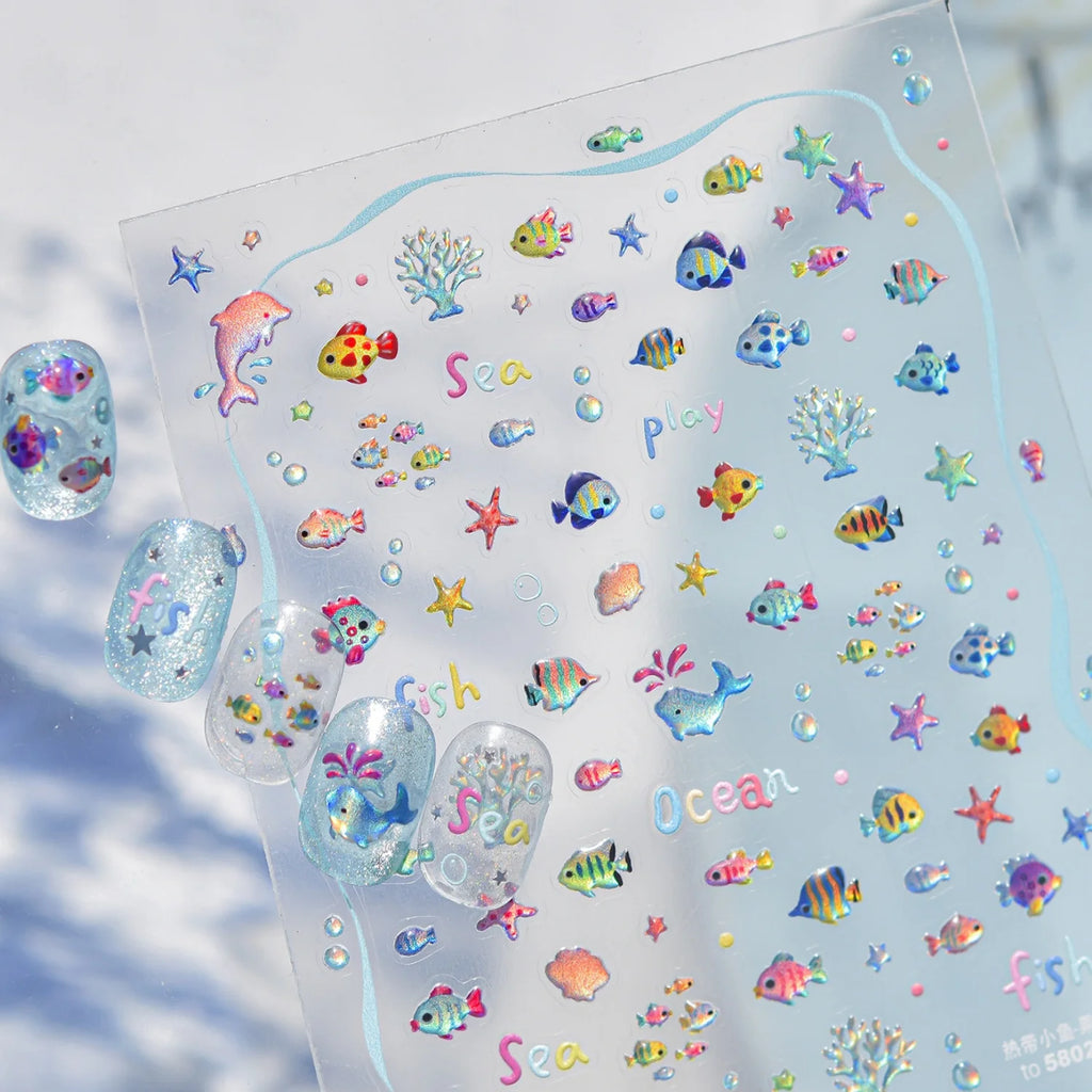 5D Ocean Nail Stickers – Jellyfish, Dolphin & Coral Decals Nail Art Stickers QXL
