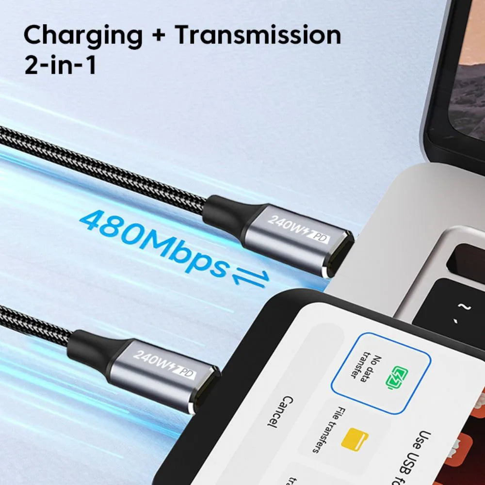 240W USB-C Fast Charging Cable 90° | 48V 5A E-Marker USB-C Charging Cable QXL