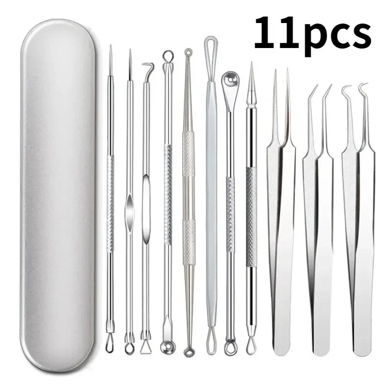 11-Piece Blackhead Extractor Tool Kit | Stainless Steel Set Blackhead Extractor Kit QXL