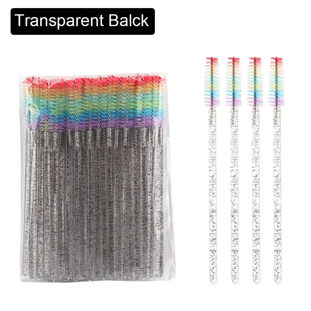 50-Pack Rainbow Spoolie Eyelash Brushes | Lash Extension Tool Spoolie Eyelash Brush QXL Transparent balck