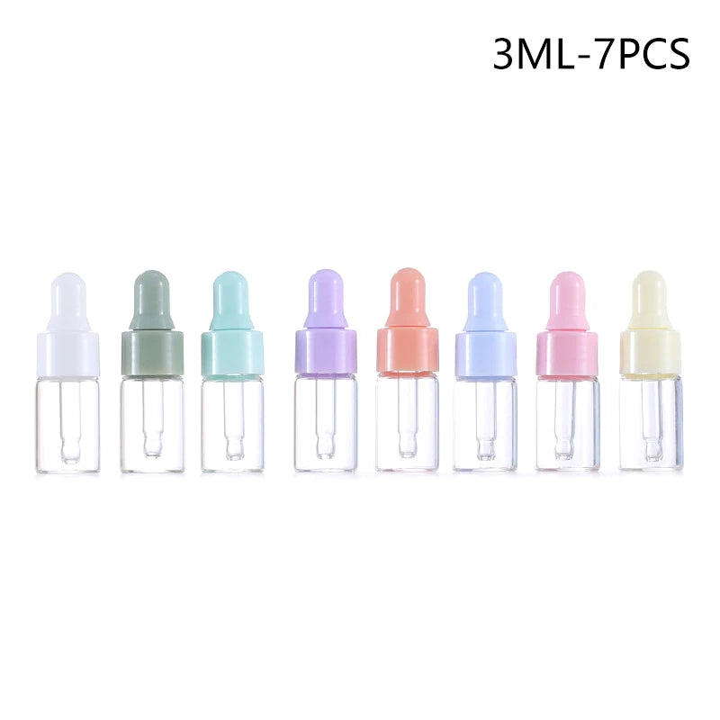 7-Pc Mini Glass Dropper Bottle Set | 1–5ml Macaron Vials Glass Dropper Bottles QXL 7pcs 3ml