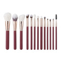 13-Pc Goat Hair Makeup Brush Set | Burgundy Wood Handle Makeup Brush Set QXL 13pcs red