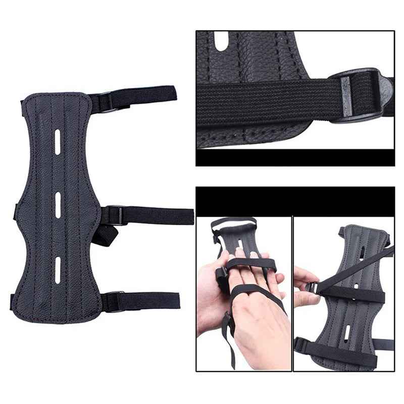 Archery Arm Guard 3-Strap PU Leather Adjustable Forearm Protector Archery Arm Guard QXL