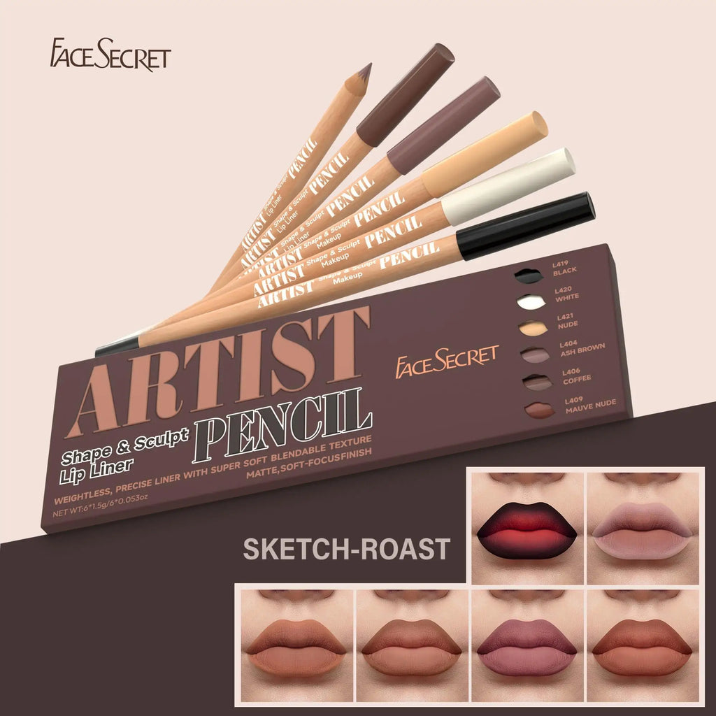 6-Piece Waterproof Lip Liner Set | Nude, Pink & Coffee Tones Lip Liner Set QXL