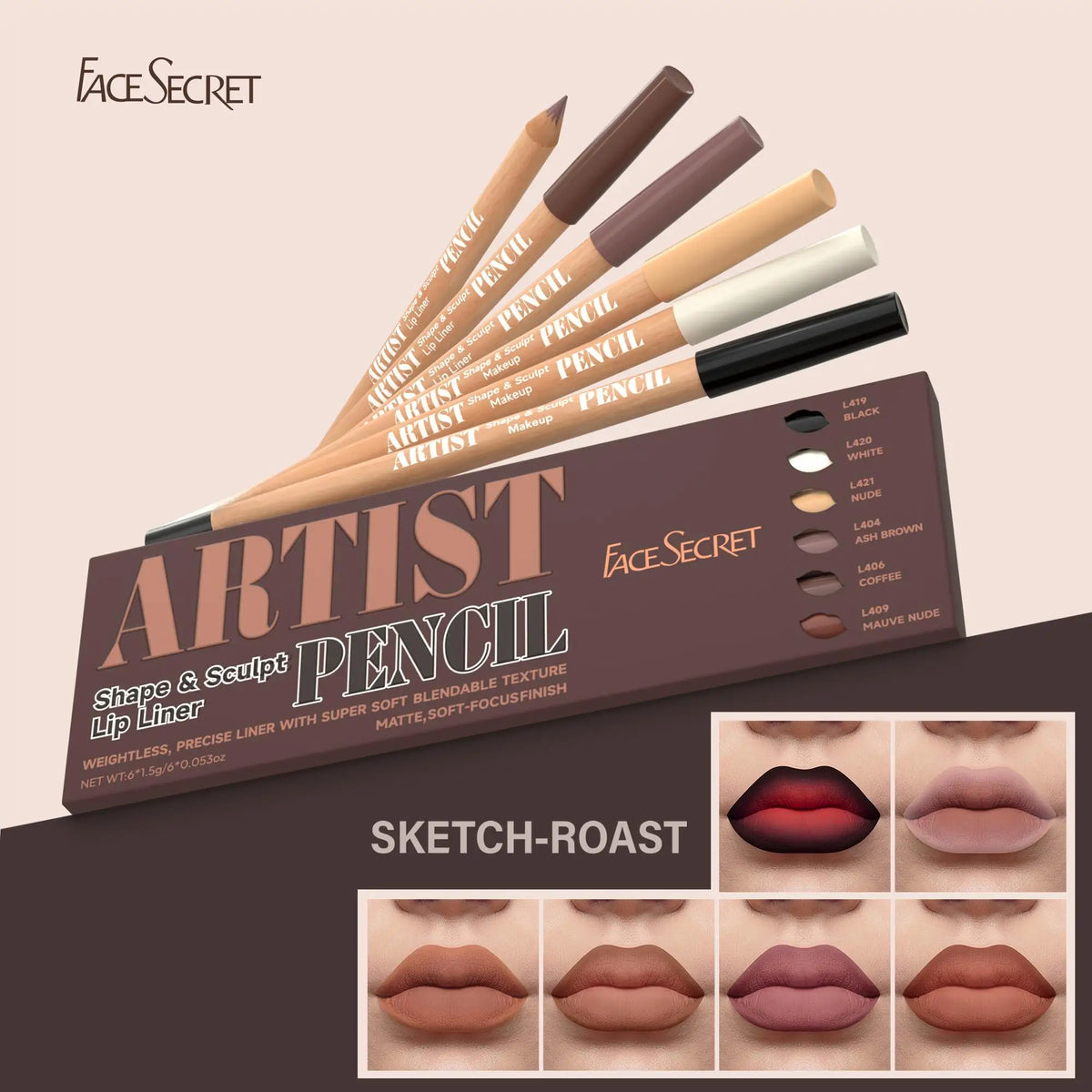 6-Piece Waterproof Lip Liner Set | Nude, Pink & Coffee Tones Lip Liner Set QXL