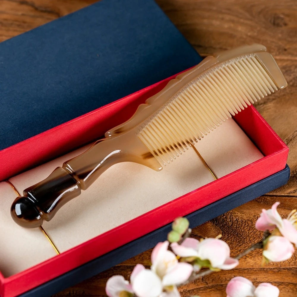 Natural Bamboo Hair Comb | Fine Tooth Anti-Static Long Handle Bamboo Hair Comb QXL