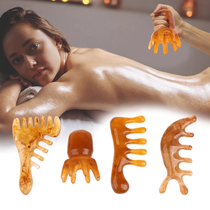 Natural Resin Wide Tooth Scalp Massage Comb | Gua Sha Tool Scalp Massage Comb QXL