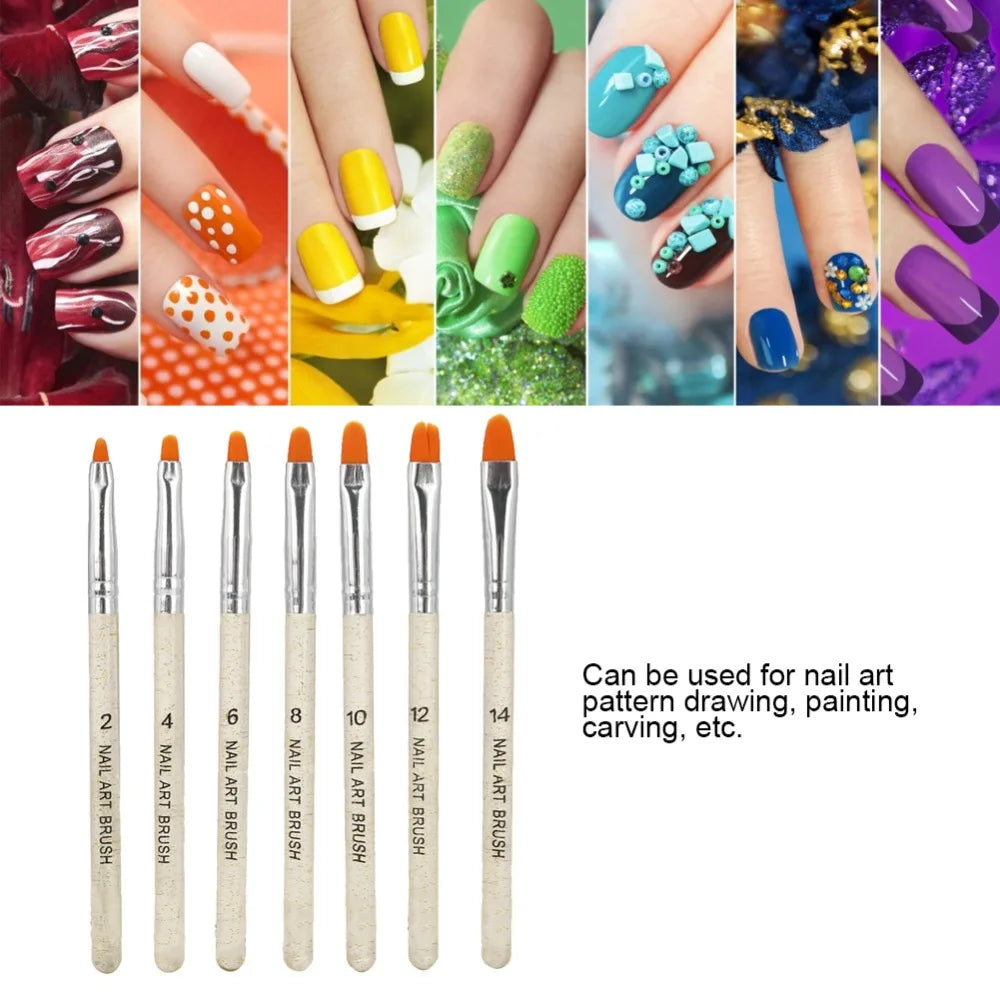 7-Piece UV Gel Nail Art Brush Set | Gold Glitter Handles Nail Art Brush Set QXL