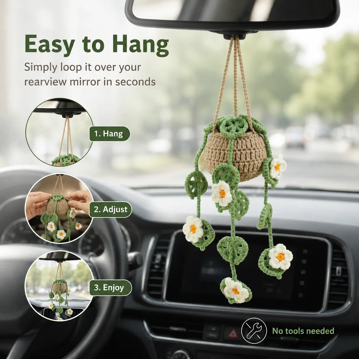 Handmade Crochet Car Hanging Plant Ornament | Boho Decor Car Hanging Ornament QXL