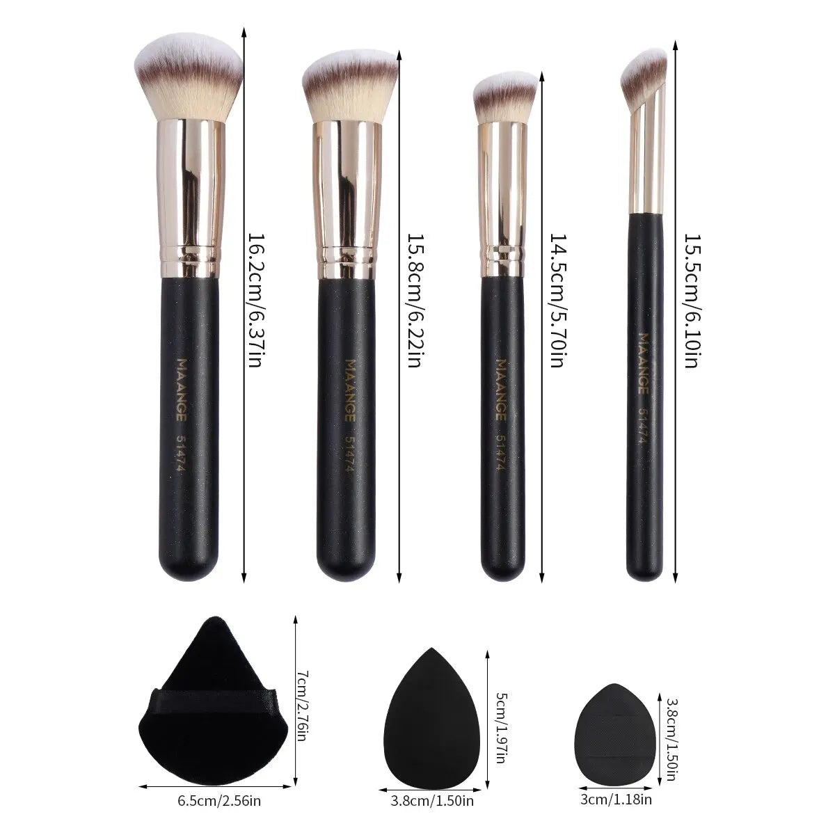 MAANGE 11-Pc Makeup Brush & Sponge Kit | Puff & Blender Makeup Brush Set QXL