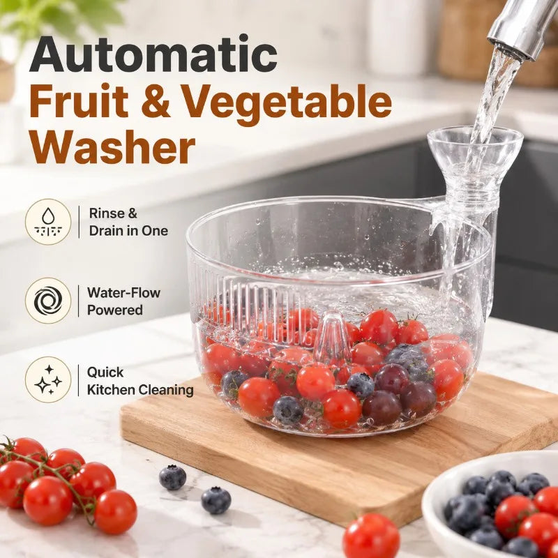 Clear Fruit & Vegetable Wash Bowl | Water-Flow Colander Kitchen Colander Bowl QXL