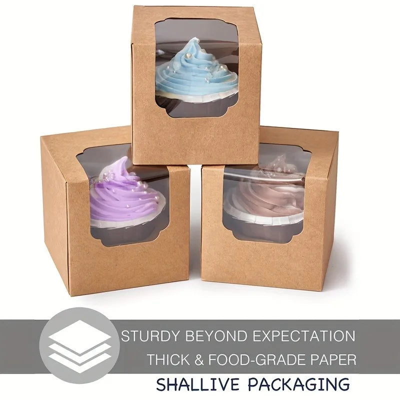 20-Pack Paper Cupcake Boxes with Clear Window | Muffin Packaging Baking Packaging Box QXL