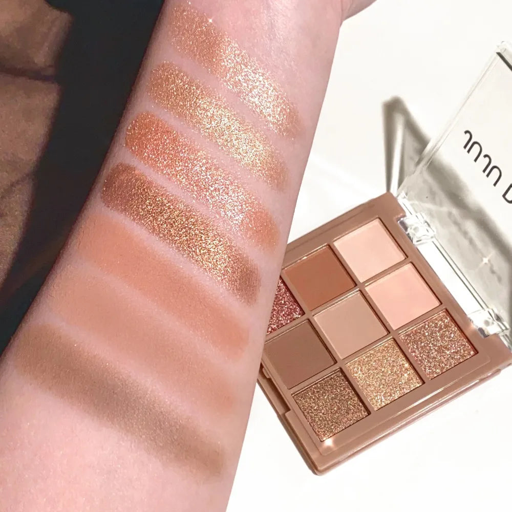 9-Color Nude Eyeshadow Palette | Matte Shimmer Cocoa Korean Eyeshadow Palette QXL