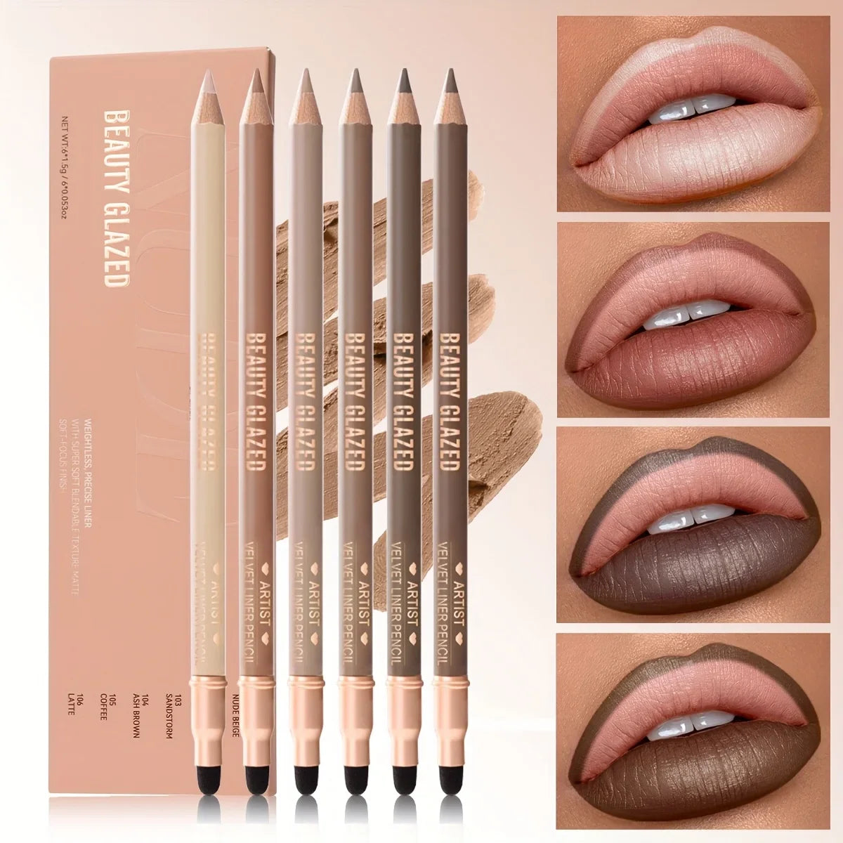 Beauty Glazed 6-Pc Matte Nude Lip Liner Set – Waterproof Pencils Lip Liner Set QXL