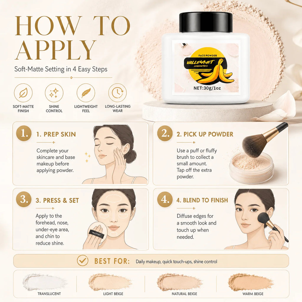 Matte Face Setting Loose Powder | Oil Control, 4 Shades Face Setting Powder QXL