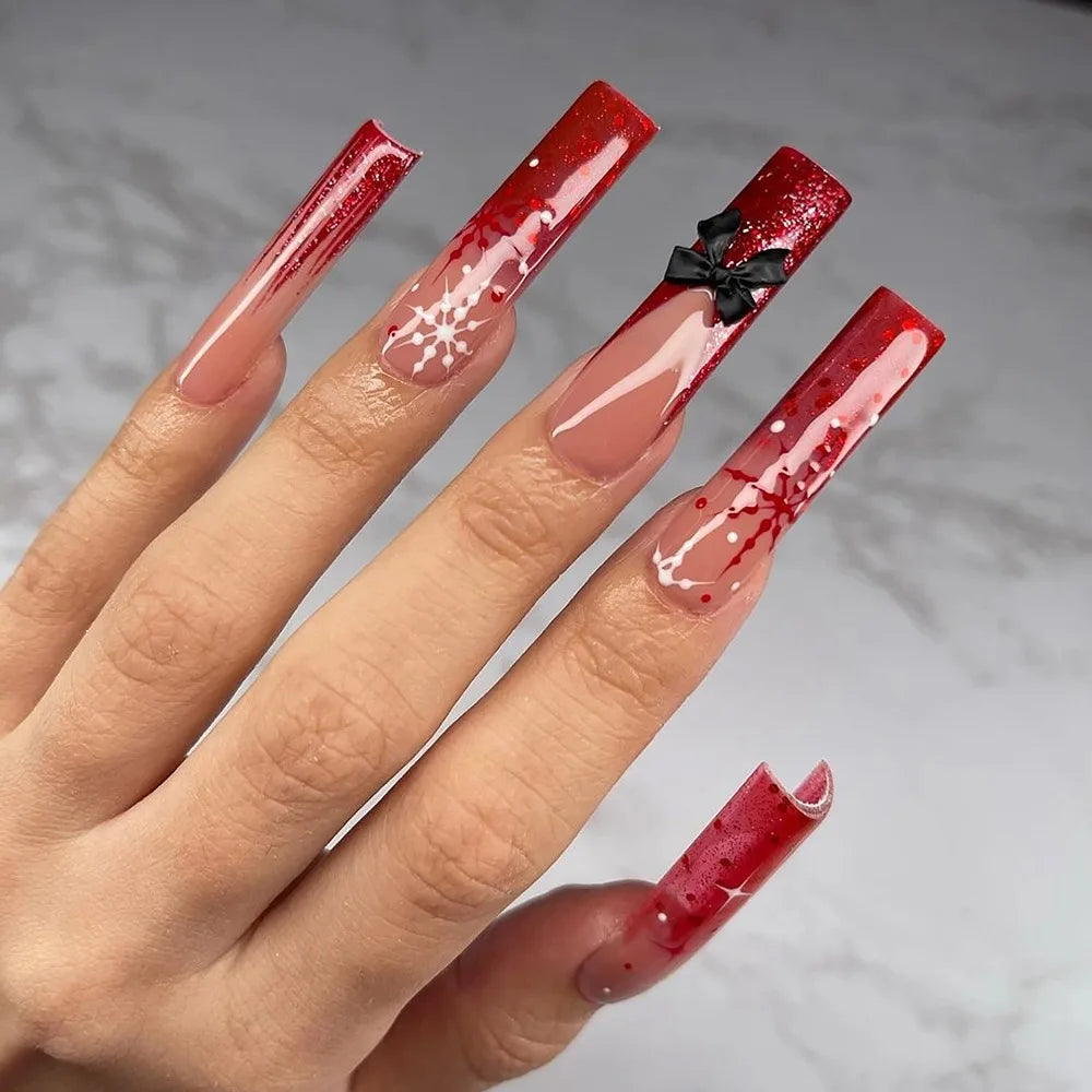 Cat Eye Pearl 3D Bow False Nails 24/30pc Full Cover Tips Press-On False Nails QXL JP3449-24PCS