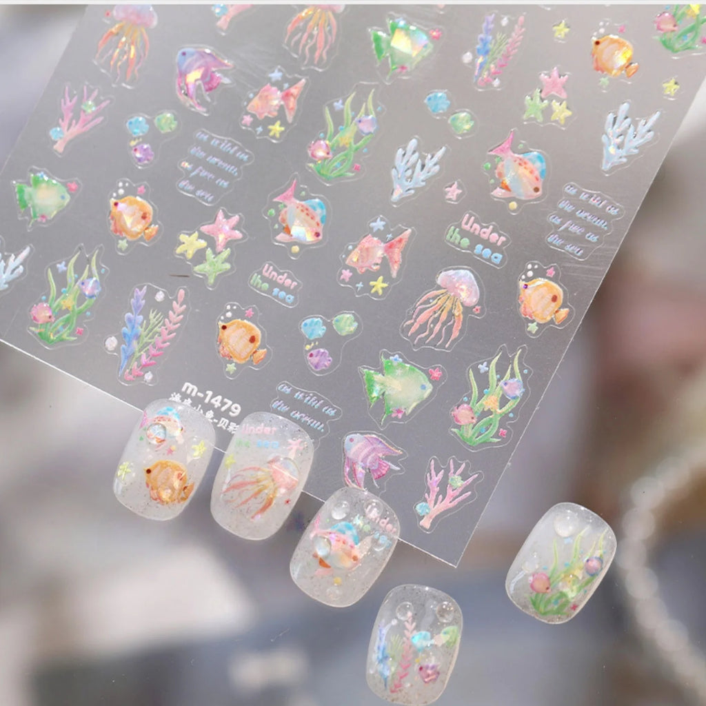 5D Ocean Nail Art Stickers – Jellyfish, Coral & Starfish Decals Nail Art Stickers QXL