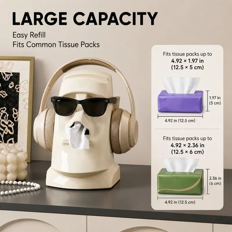 Moai Statue Tissue Box Holder | Headphone & Glasses Stand Desktop Tissue Dispenser QXL