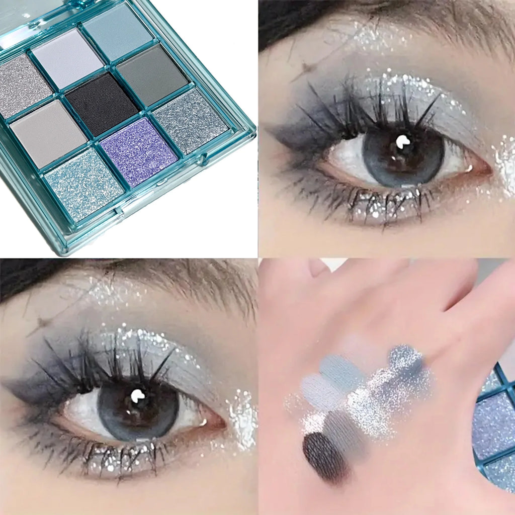 JUJU Dream Ice Blue Shimmer Glitter Eyeshadow Palette 8+ Colors Eyeshadow Palette QXL JUJU-9113