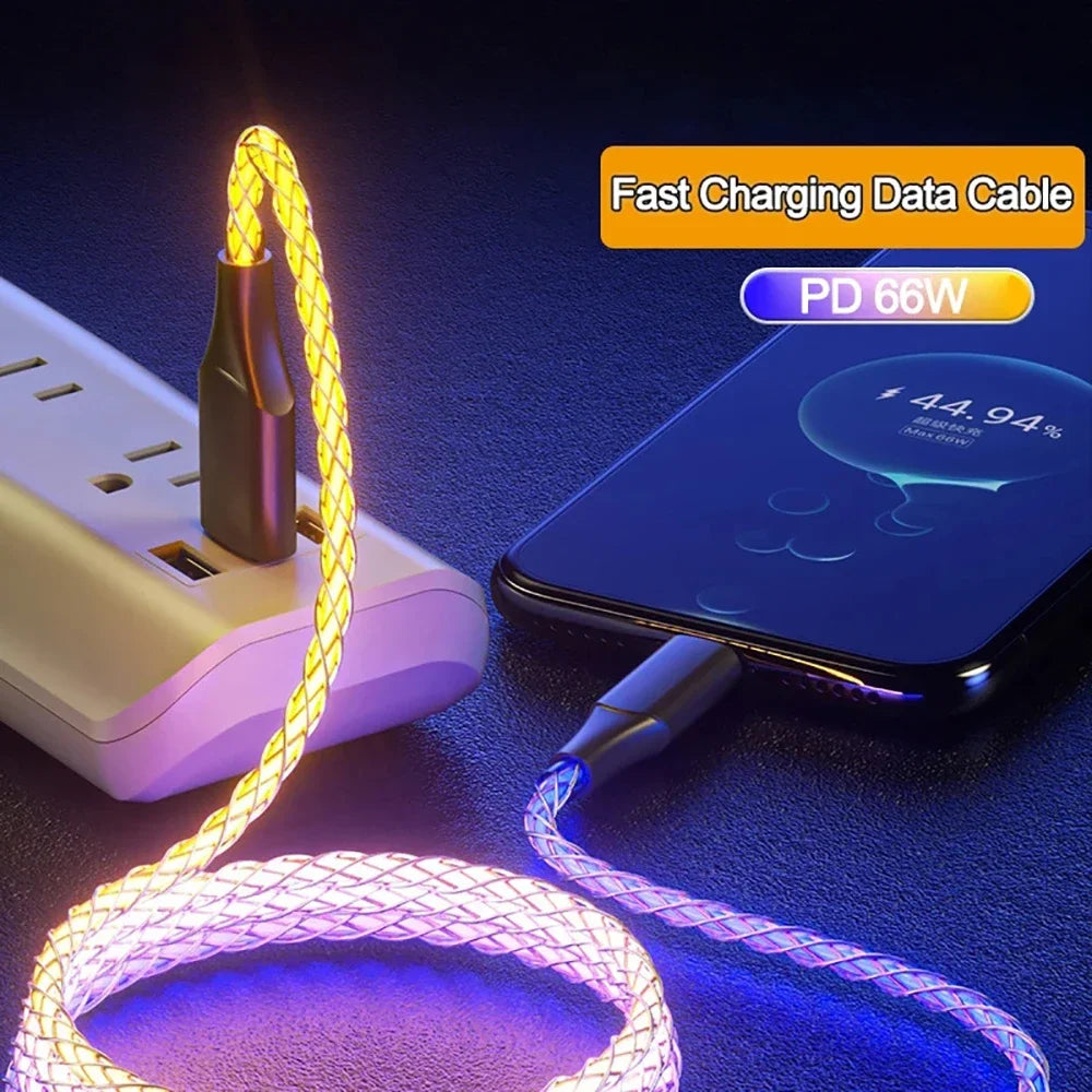 RGB USB-C Fast Charging Cable 66W 6A LED Glow – 1M USB-C Charging Cable QXL
