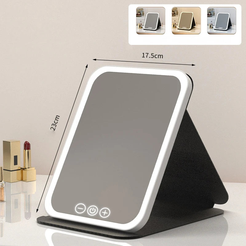 Foldable LED Makeup Mirror | 3-Color Touch Control, USB-C LED Makeup Mirror QXL large size black