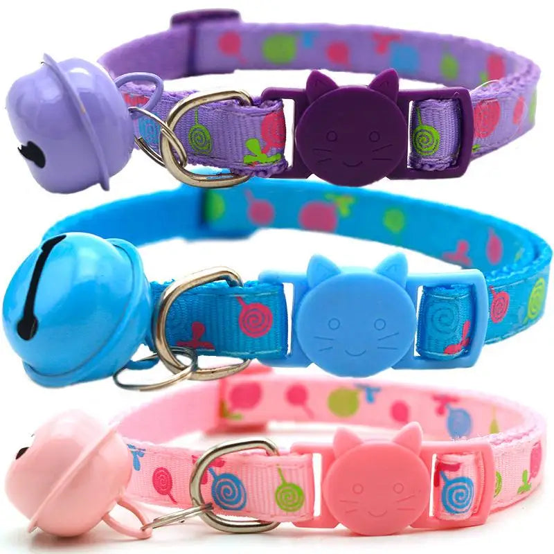 Adjustable Cartoon Cat Collar with Bell & Safety Buckle | 3 Colors Cat Collar QXL