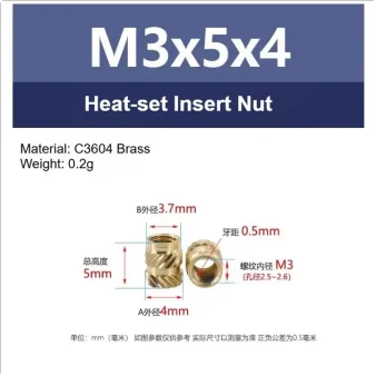 M3 Brass Heat Set Threaded Inserts M3x5x4 for 3D Printing – 20pk Threaded Insert Nuts QXL